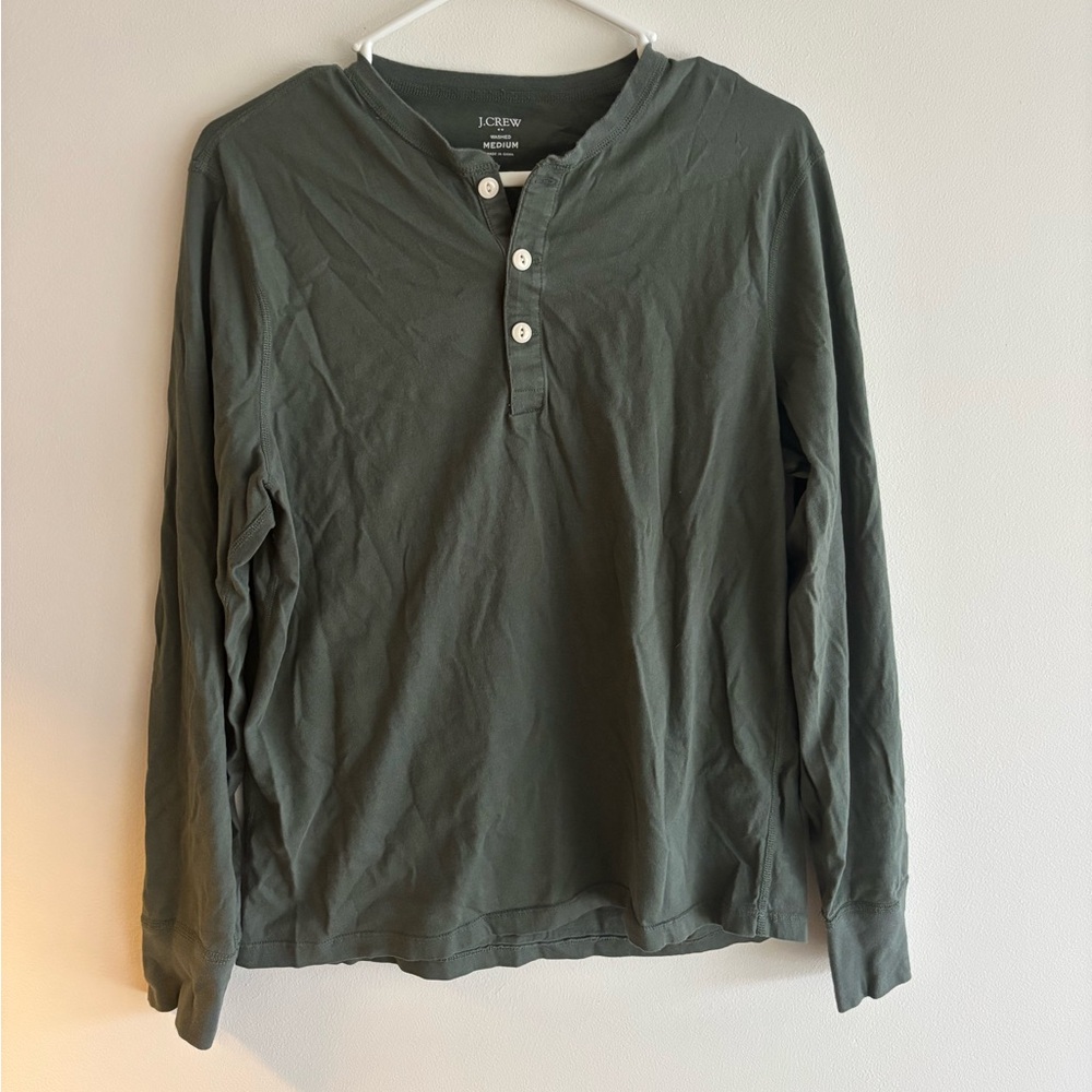 J. Crew Men’s Olive Long Sleeve Henley Top - Size: Medium